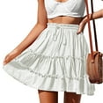 thumbnail image 1 of Fengqque Women's Mini Skirts Elastic Waist Drawstring Layered Sense Solid Color Pleated Skirt Summer Beach Casual Skirt White 10(XL), 1 of 7