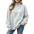 thumbnail image 1 of Fengqque Women's Mock Neck Gingham Plaid Spliced Sweatshirt, Loose Long Sleeve Casual Fall Pullover Tunic Tops Gray, 1 of 6
