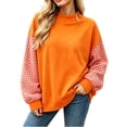 thumbnail image 1 of Fengqque Women's Mock Neck Gingham Plaid Spliced Sweatshirt, Loose Long Sleeve Casual Fall Pullover Tunic Tops Orange, 1 of 6