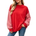 thumbnail image 1 of Fengqque Women's Mock Neck Gingham Plaid Spliced Sweatshirt, Loose Long Sleeve Casual Fall Pullover Tunic Tops Red, 1 of 6
