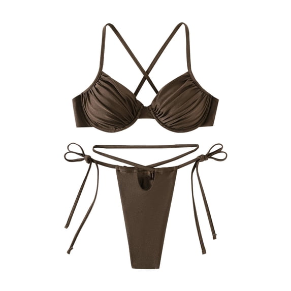 Fengqque Women's New Sexy Split Bikini Swimsuit Solid Split Swimsuit Set