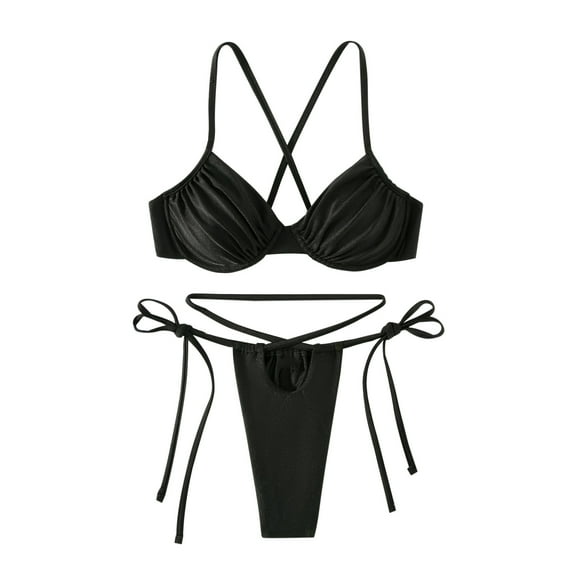 Fengqque Women's New Sexy Split Bikini Swimsuit Solid Split Swimsuit Set