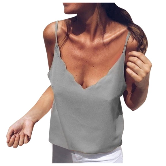 Fengqque Women's New Summer Sexy Lace V-Neck Color Suspender Shirt Vest Shirt