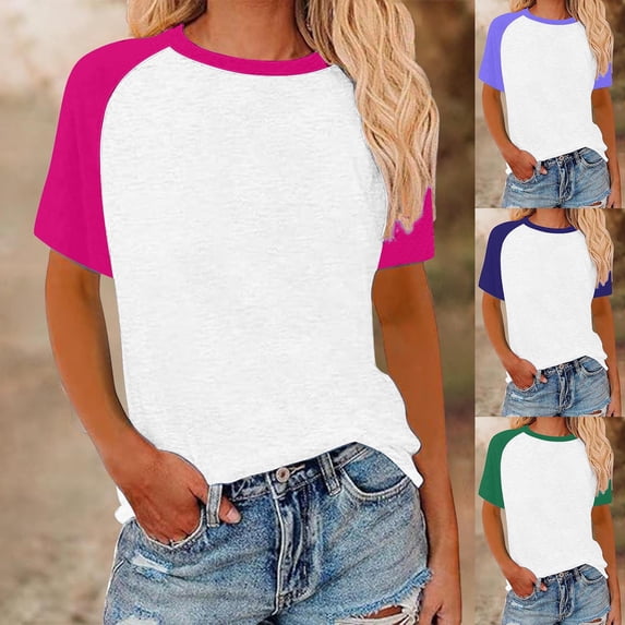 Fengqque Women's Oversized Shirts Round Neck Short Sleeve Tops Workout Casual Basic Loose Sweatshirts Gym Clothes Hot Pink-A XL(XL)