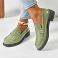 thumbnail image 1 of Fengqque Women's PU Leather Loafers Classic Penny Loafers Chunky Heel Women's Flats Shoes Green 9(42), 1 of 9