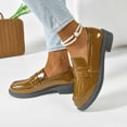 thumbnail image 1 of Fengqque Women's PU Leather Loafers Classic Penny Loafers Chunky Heel Women's Flats Shoes Khaki 6(37), 1 of 9
