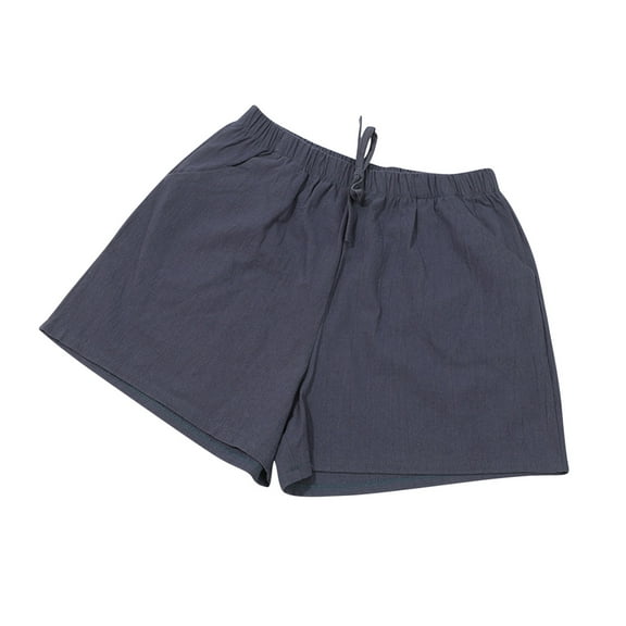 Fengqque Women's Pants Summer Solid Color Stretch Beach Shorts Large Size Cotton Linen Pants Summer Solid Cotton Pocket Shorts S-4XL