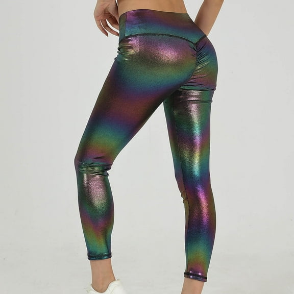 Fengqque Women's Pearl Leather Pants Shiny Yoga Pants Tight Fitting Lifted Buttocks Fitness Pants Quick Drying Breathable Yoga Pants Black 4(S)