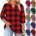 thumbnail image 1 of Fengqque Women's Plus Size 3/4 Sleeve Blouses Round Neck Chest Cutout Plaid Loose Summer Tees Yellow XL(XL), 1 of 7