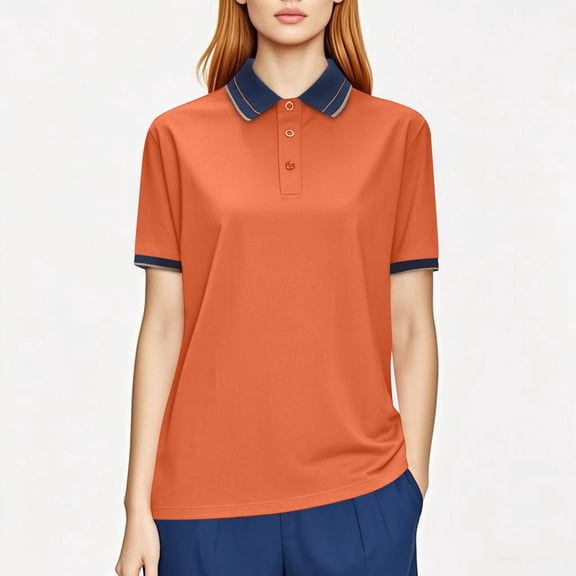 Fengqque Women's Plus Size Polos Golf Shirts Short Sleeve Collared Shirt Quick Dry Tennis Work Athletic Tops Orange M(M)