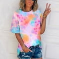 thumbnail image 1 of Fengqque Women's Plus Size Short Sleeve Round Neck Gradient Printed Loose Casual T-shirt Fashionable Daily Tops Multicolor 16(XXXXL), 1 of 5