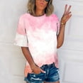 thumbnail image 1 of Fengqque Women's Plus Size Short Sleeve Round Neck Gradient Printed Loose Casual T-shirt Fashionable Daily Tops Pink 12(XXL), 1 of 5
