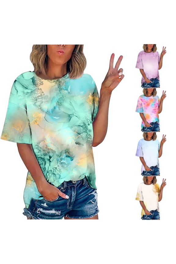 Women's Plus Size Short Sleeve Round Neck Gradient Printed Loose Casual T-shirt Fashionable Daily Tops Yellow 10(XL)