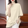 thumbnail image 1 of Fengqque Women's Plus Size Short Sleeve T-Shirts Round Neck Solid Color Loose Tops Summer Basic T-shirt Beige XL(XL), 1 of 5