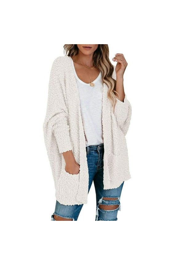 Women's Popcorn Long Sleeve Open Front Pockets Oversized Cardigan Sweater Coats