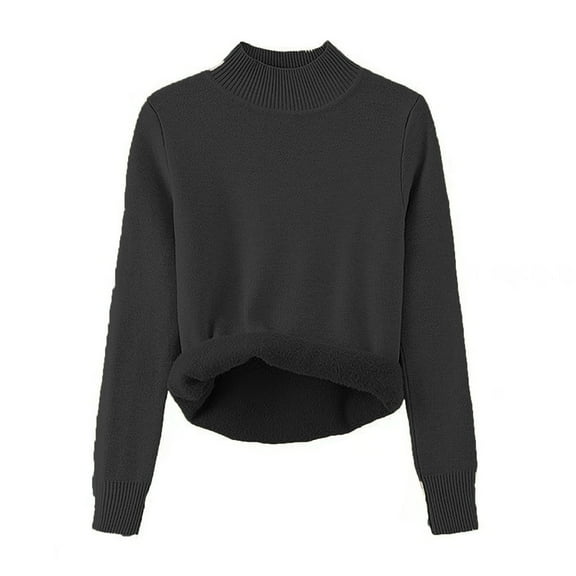 Fengqque Women's Pullover Long Sleeve Sweater Casual Stand Collar Winter Casual Turtleneck Sweatshirt Black Free Size