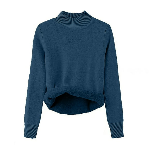 Fengqque Women's Pullover Long Sleeve Sweater Casual Stand Collar Winter Casual Turtleneck Sweatshirt Blue Free Size