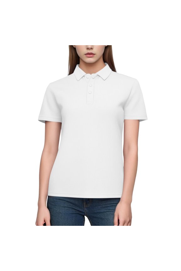 Women's Regular-Fit Short-Sleeve T-Shirt Lapel Button Down Slim Fitted Solid Business Work T-Shirt White-E XXL(XXL)