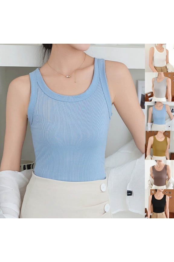 Women's Round Neck Basic Racerback Camisole Rib-Knit Slim Fit Solid Sleeveless Tank Tops Yellow XL(XL)