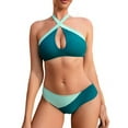thumbnail image 1 of Fengqque Women's Sexy Solid Color Pleated Swimsuit Neck Hanging Open Back Swimsuit Bikini Split Swimsuit Suit, 1 of 8