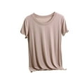 thumbnail image 1 of Fengqque Women's Short Sleeve Round Neck Solid Color Loose T-shirt Casual Lightweight Base Coat Coffee 10(XL), 1 of 4