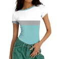 thumbnail image 1 of Fengqque Women's Short Sleeve Tops,Rib Crop Tops for Women Round Neck Color Blocked Print Summer Trendy Tight Tshirts Slim Fit Mint Green XXL(XXL), 1 of 5