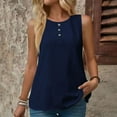 thumbnail image 1 of Fengqque Women's Sleeveless Tank Tops, Casual Loose Fit T Shirts button Solid Color Tunic Crew Neck Summer Shirts Tee Dark Blue L(L), 1 of 7