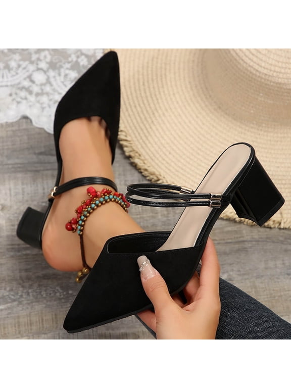 Women's Slingback Heels Closed Pointed Toe Wedding Party Dress Pumps Shoes Women Pointed Toe Middle Heel Shoes Black 5.5(36)