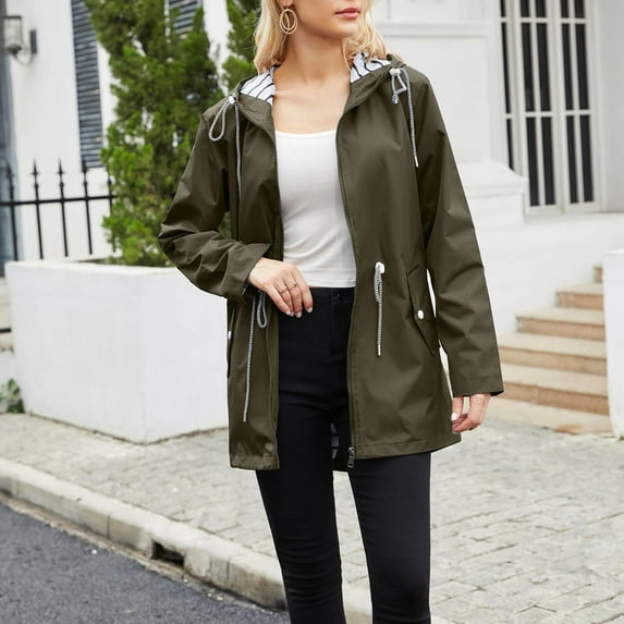 Fengqque Women's Softshell Warm Outdoor Windbreaker Waterproof Zipper Long Cycling Bike Coat Jackets Zip Up Coat Fashion Windbreaker Outerwear Casual Rainproof Jacket