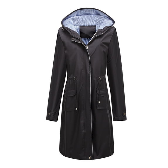 Fengqque Women's Softshell Warm Outdoor Windbreaker Waterproof Zipper Long Cycling Bike Coat Solid Rain Jacket Outdoor Jackets Hooded Raincoat Windproof