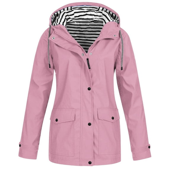 Fengqque Women's Softshell Warm Outdoor Windbreaker Waterproof Zipper Long Cycling Bike Coat Solid Rain Jacket Outdoor Jackets Hooded Raincoat Windproof
