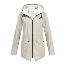 Fengqque Women's Softshell Warm Outdoor Windbreaker Waterproof Zipper Long Cycling Bike Coat Solid Rain Jacket Outdoor Jackets Hooded Raincoat Windproof
