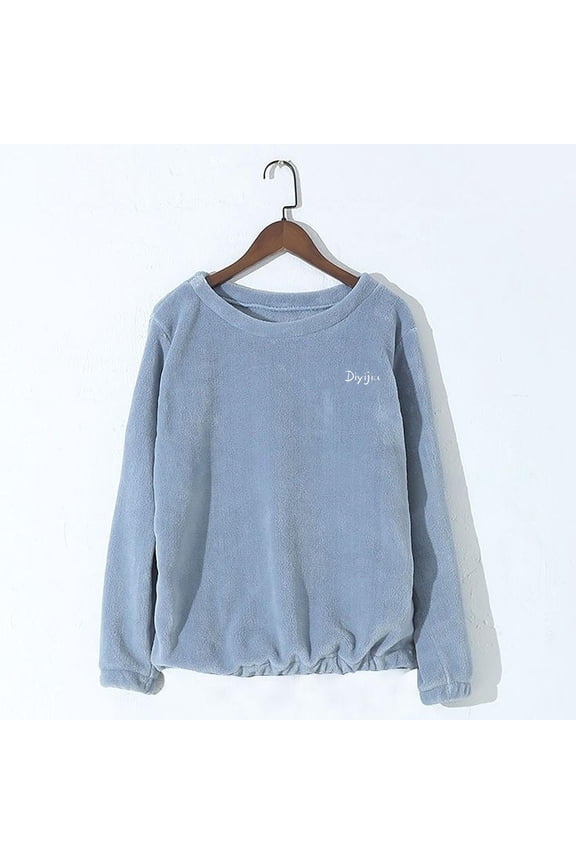 Women's Solid Color Autumn and Winter Thick Fleece Warm Coral Fleece Long Sleeved Pajamas Blue M(M)