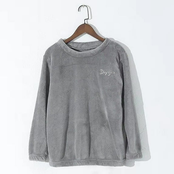 Fengqque Women's Solid Color Autumn and Winter Thick Fleece Warm Coral Fleece Long Sleeved Pajamas Gray L(L)