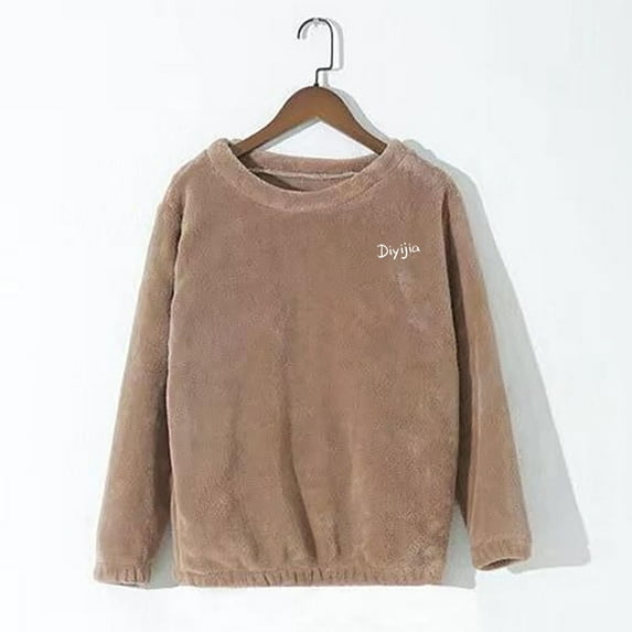 Fengqque Women's Solid Color Autumn and Winter Thick Fleece Warm Coral Fleece Long Sleeved Pajamas Khaki M(M)