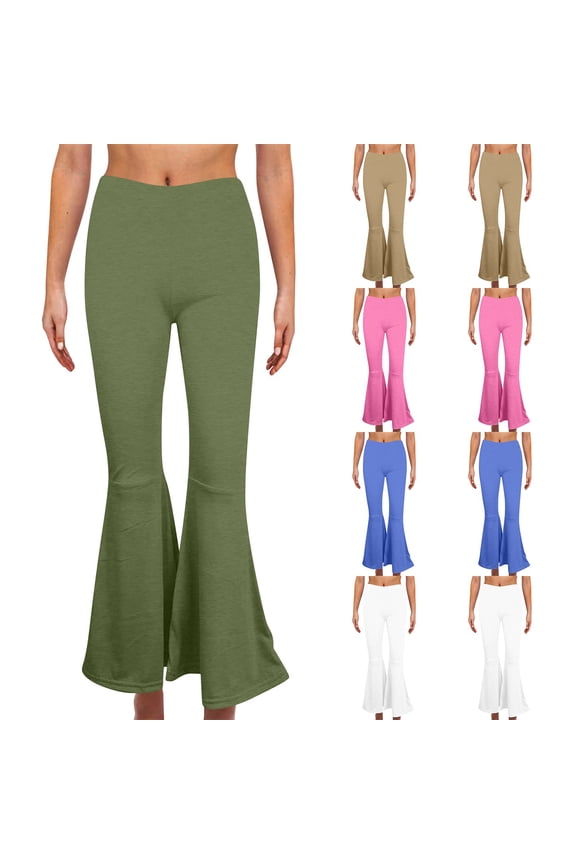 Women's Solid Color Casual and Comfortable High Waist Elastic Tight Flared Pants Yoga Pants White 2(XS)