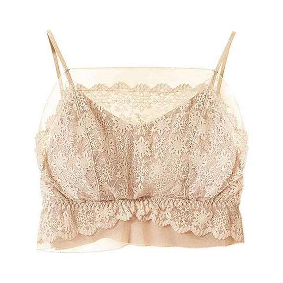 Fengqque Women's Solid Color Integrated Suspender Lace Sleeveless Tank Top