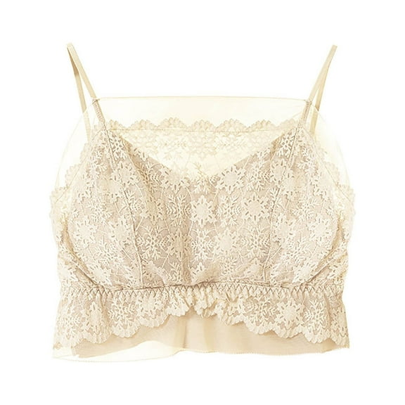 Fengqque Women's Solid Color Integrated Suspender Lace Sleeveless Tank Top