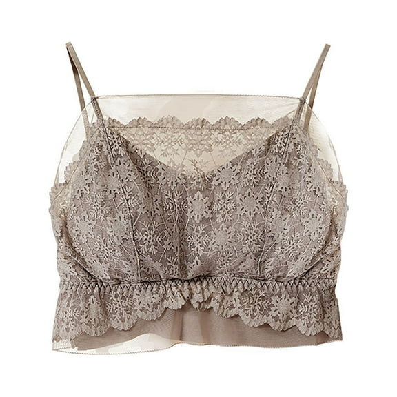 Fengqque Women's Solid Color Integrated Suspender Lace Sleeveless Tank Top