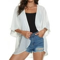 thumbnail image 1 of Fengqque Women's Solid Puff Sleeve Kimono Cardigan Loose Chiffon Cover Up Casual Blouse Tops, 1 of 8