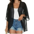 thumbnail image 1 of Fengqque Women's Solid Puff Sleeve Kimono Cardigan Loose Chiffon Cover Up Casual Blouse Tops, 1 of 8