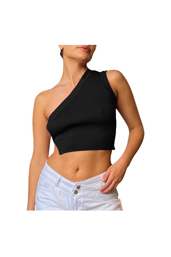 Women's Spring And Summer One Shoulder Open Back Suspender Tank Top Knitted Tight Top