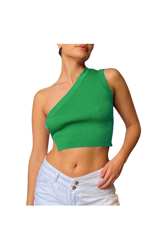 Women's Spring And Summer One Shoulder Open Back Suspender Tank Top Knitted Tight Top