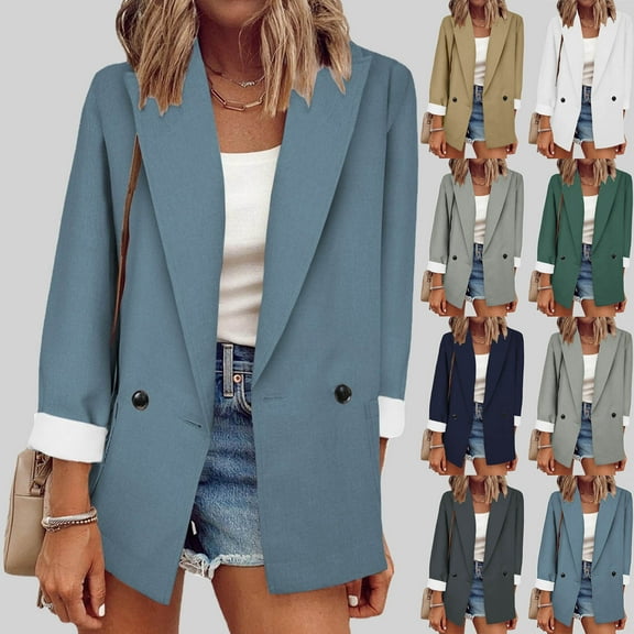 Fengqque Women's Spring Fall Business Casual Blazers Long Sleeve Notch Lapel Trendy Work office Blazer Jackets Outerwear Khaki 2(XS)