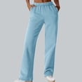thumbnail image 1 of Fengqque Women's Straight Leg Long Pants Elastic High Waist Solid Color Trousers with Pockets Light Blue XXXL(XXXL), 1 of 7