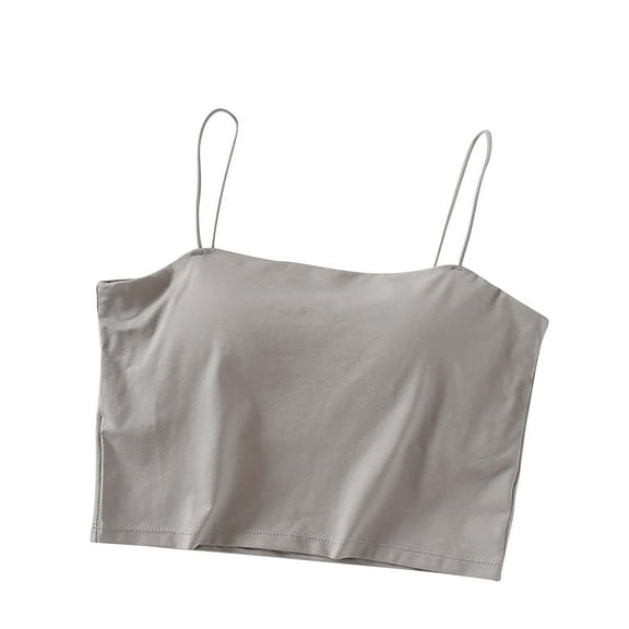 Fengqque Women's Straight Neck Suspender, Solid Color, Breast Pad, Camisole, Top Underneath, Women