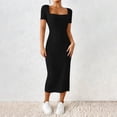 thumbnail image 1 of Fengqque Women's Summer Midi Bodycon Dresses Basic Square Neck Side Slit Ribbed Knit Fitted Casual Dress Black S(S), 1 of 9
