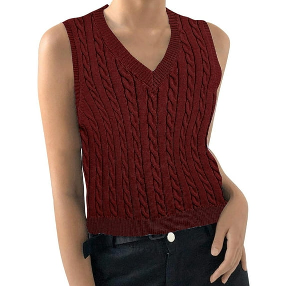 Fengqque Women's Summer Shop Clease Knitted V-neck Vest Sleeveless Top Pullover Uniform Cropped Sweater