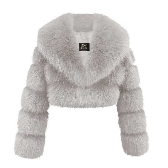 Fengqque Women's Synthetic Short Style Plush Collar Long Sleeved V-neck Keep Warm Jacket Beige XL(XL)