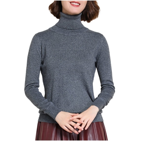 Fengqque Women's Turtleneck Long Sleeve Sweater Fall Fashion Basic thermal Underwear Tops Winter Clothes Dark Gray L(L)